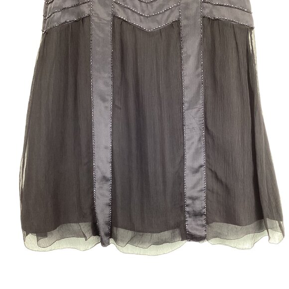 Saja Womens Black Silk Skirt With Chevron Beading Size 2 A-Line Lined‎ - Picture 6 of 7